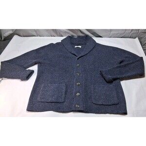 Line Of Trade Dockside Shawl Cardigan Ash Navy Blue 100% Shetland Wool Mens XL